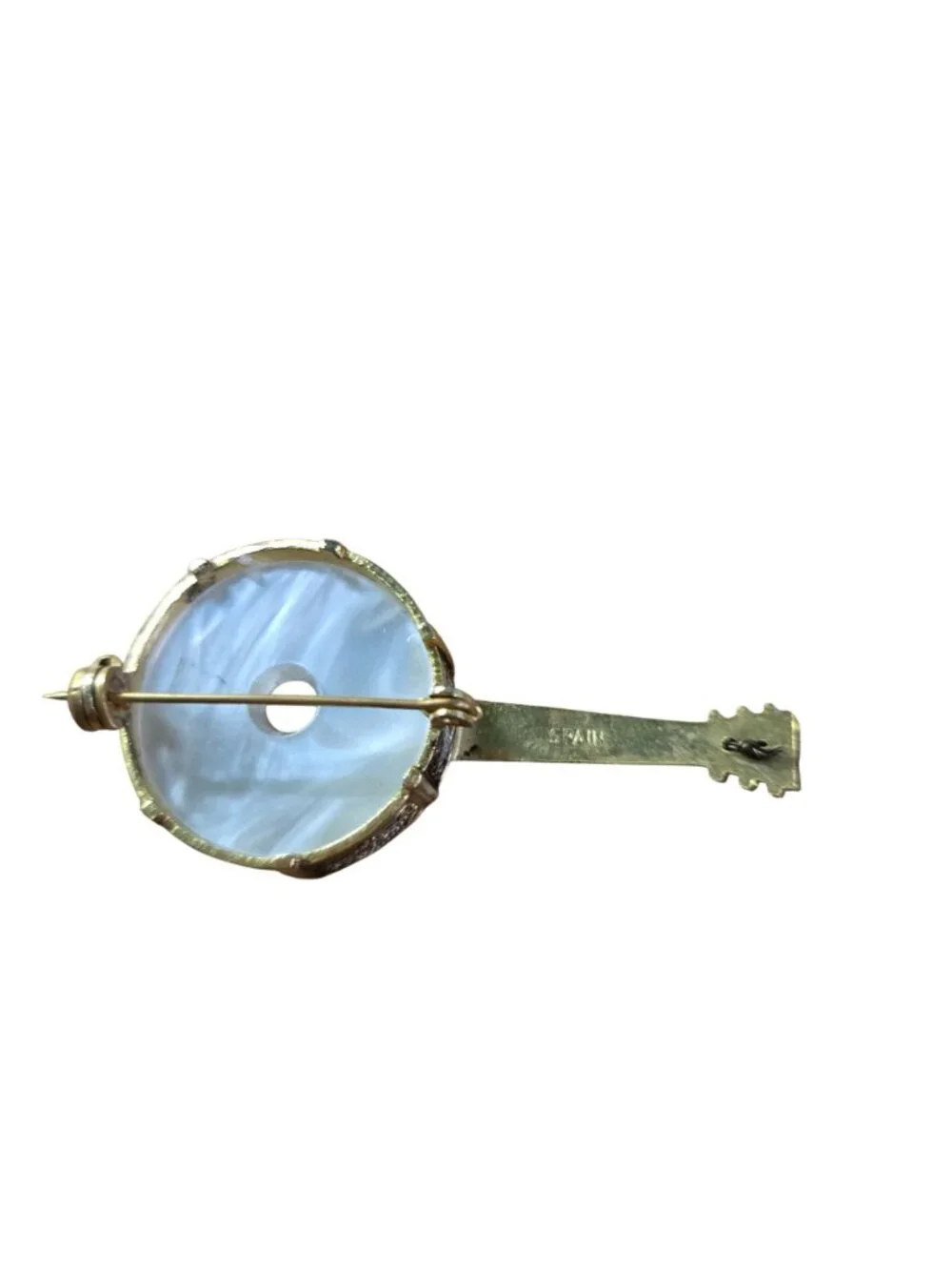 Vintage Mother Of Pearl Ornate Banjo Brooch Made In Spain Unique Music Lovers